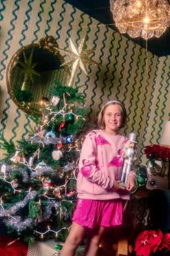 Kids Light Pink Flamingo In Santa Hats Sweatshirt