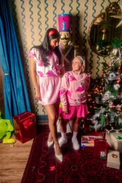 Kids Light Pink Flamingo In Santa Hats Sweatshirt