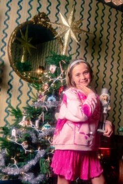 Kids Light Pink Flamingo In Santa Hats Sweatshirt