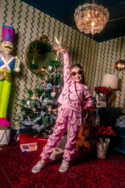 Kids Light Pink Gingerbread Men & Bows Sweatshirt