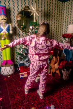 Kids Light Pink Gingerbread Men & Bows Jogger