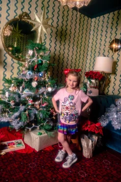 Kids Light Pink Gingerbread House Scene Tee