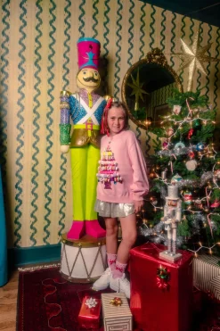 Kids Light Pink Knit Bon Bons Christmas Tree Sweater