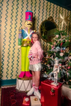 Kids Light Pink Knit Bon Bons Christmas Tree Sweater