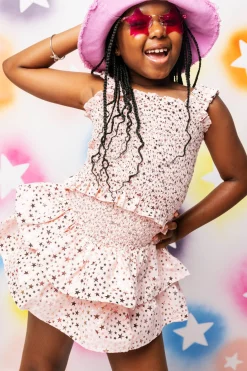 Kids Light Pink Star Smocked Skort