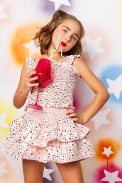 Kids Light Pink Star Smocked Skort