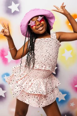 Kids Light Pink Star Smocked Skort