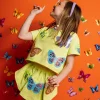 Kids Lime Green Scattered Butterfly Skort