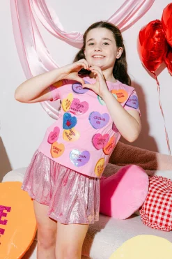 Kids Magenta Sequin Candy Heart Tee