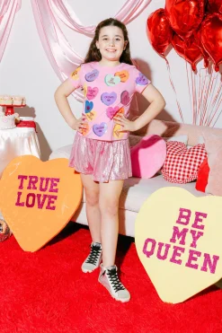 Kids Magenta Sequin Candy Heart Tee