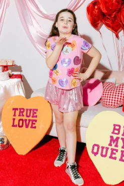 Kids Magenta Sequin Candy Heart Tee