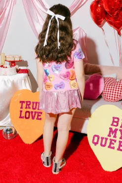 Kids Magenta Sequin Candy Heart Tee