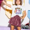 Kids Maroon/Silver Ribbed Skort