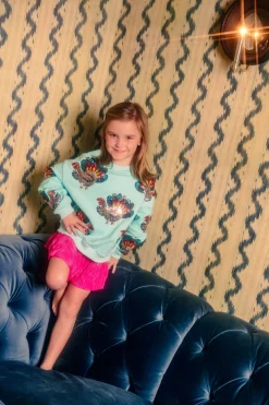 Kids Mint Beaded Turkeys All Over Sweatshirt