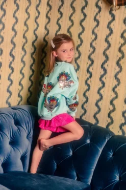 Kids Mint Beaded Turkeys All Over Sweatshirt