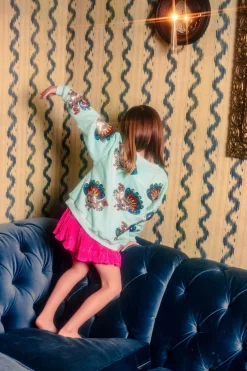 Kids Mint Beaded Turkeys All Over Sweatshirt