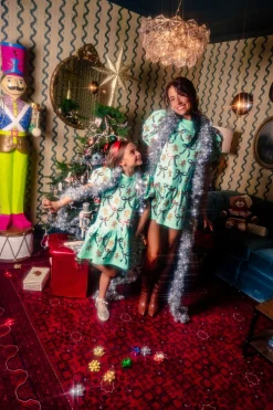 Kids Mint Green Gingerbread Men & Bows Dress