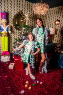 Kids Mint Green Gingerbread Men & Bows Dress