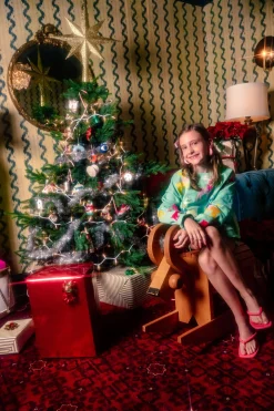 Kids Mint Green Shorts With Velvet Reindeer & Bows