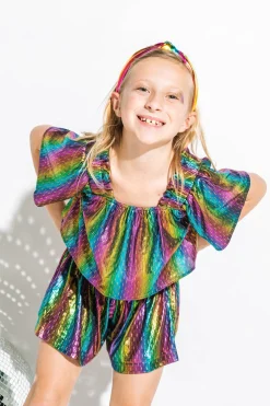 Kids Navy Rainbow Glitter Dash Flutter Top