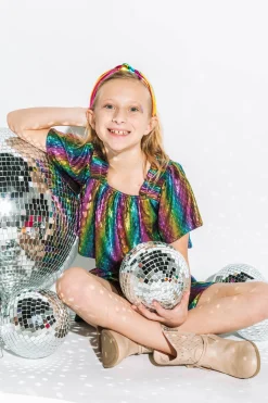 Kids Navy Rainbow Glitter Dash Flutter Top