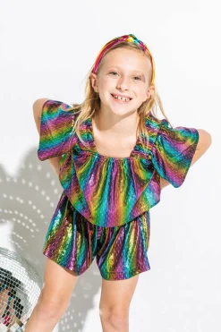 Kids Navy Rainbow Glitter Dash Flutter Top