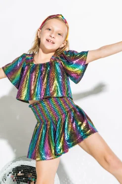 Kids Navy Rainbow Glitter Dash Flutter Top