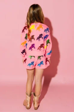 Kids Neon Pink Horse All Over Short