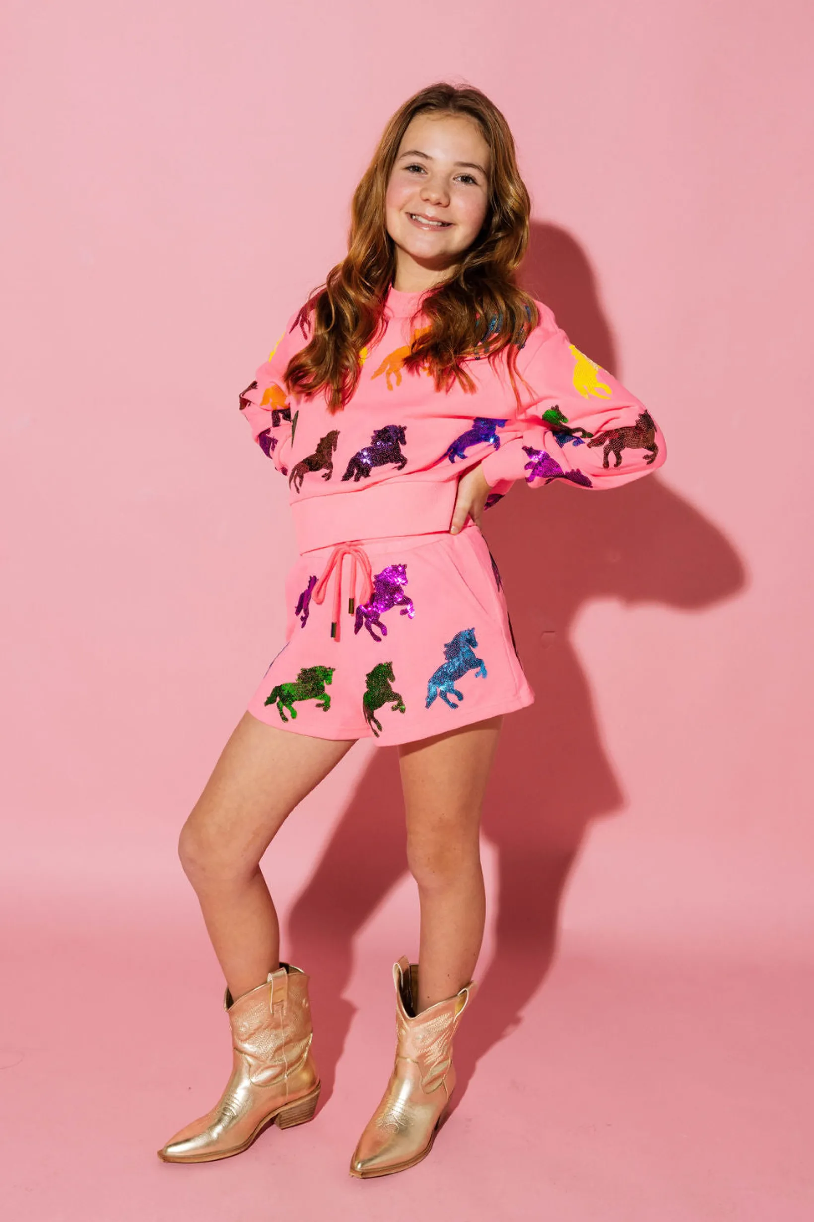 Kids Neon Pink Horse All Over Short