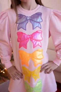 Kids Pale Pink Multi Metallic Bow Sweatshirt Dress