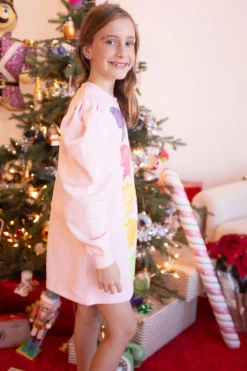 Kids Pale Pink Multi Metallic Bow Sweatshirt Dress