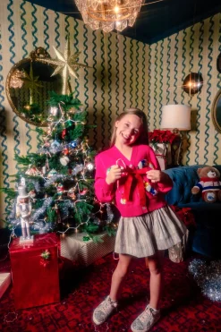 Kids Pink Cardigan With Candy Cane and Bow