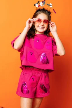 Kids Pink Fuzzy Ghost Top