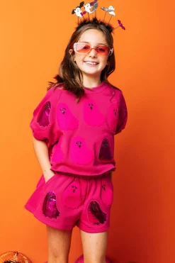 Kids Pink Fuzzy Ghost Top