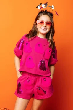 Kids Pink Fuzzy Ghost Top