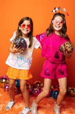 Kids Pink Fuzzy Ghost Top