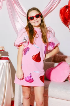 Kids Pink Kiss Me Queen Poof Sleeve Dress