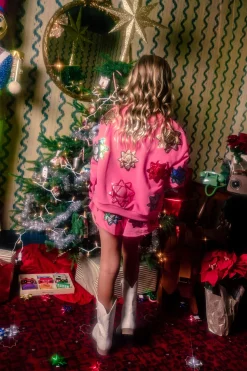 Kids Pink Metallic Present Bows Short