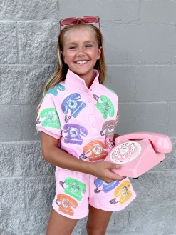 Kids Pink Multi Phone Short