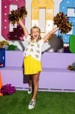 Kids Purple & Yellow Scattered Gameday Football Tee