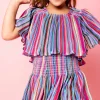 Kids Red Rainbow Stripe Flutter Top