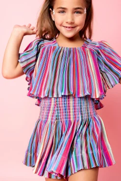 Kids Red Rainbow Stripe Flutter Top