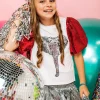 Kids Red Sequin Poof Sleeve Elephant Tee