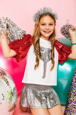 Kids Red Sequin Poof Sleeve Elephant Tee