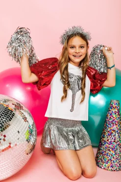 Kids Red Sequin Poof Sleeve Elephant Tee