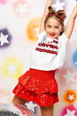 Kids Red Star Smocked Skort