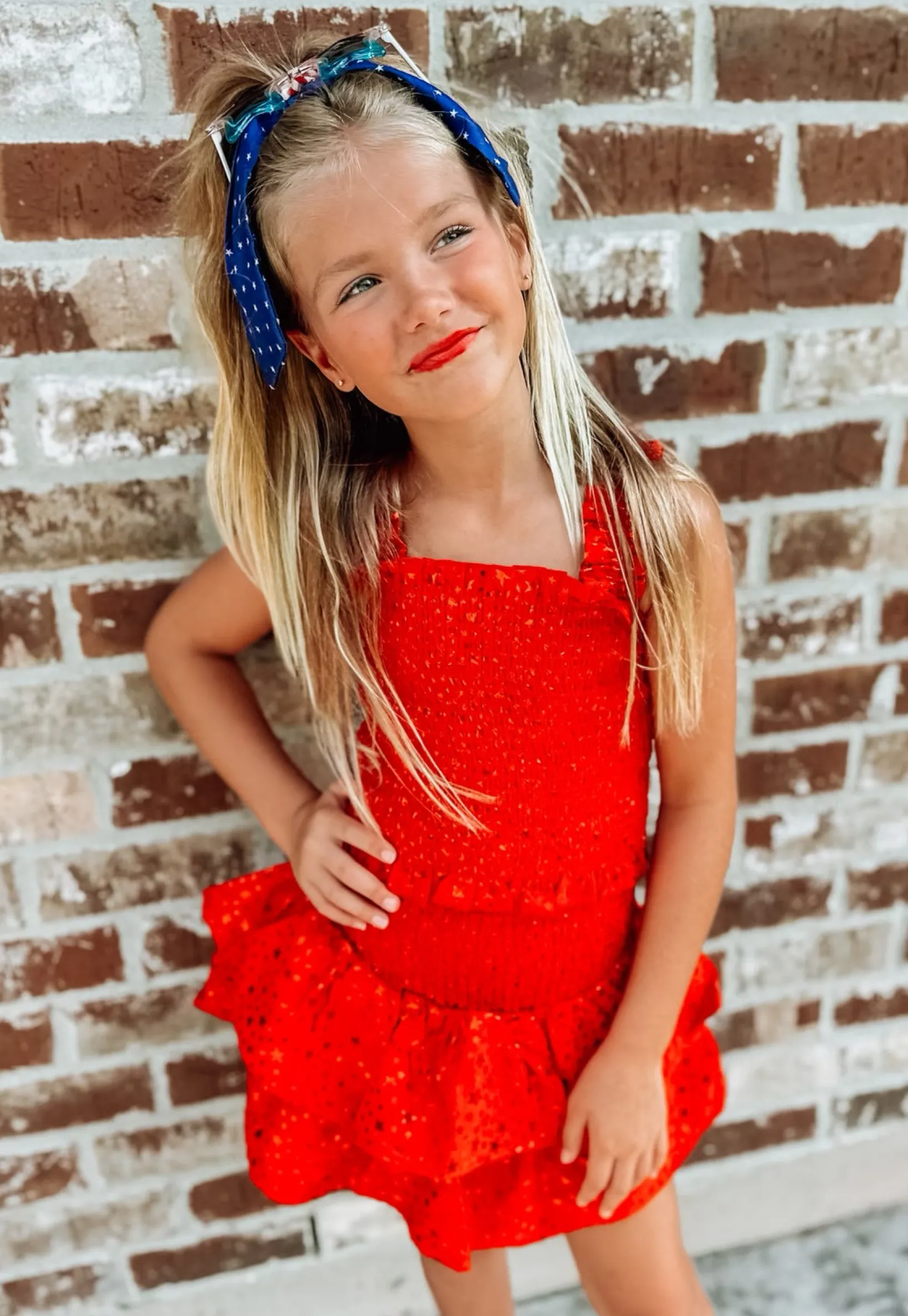 Kids Red Star Smocked Tank