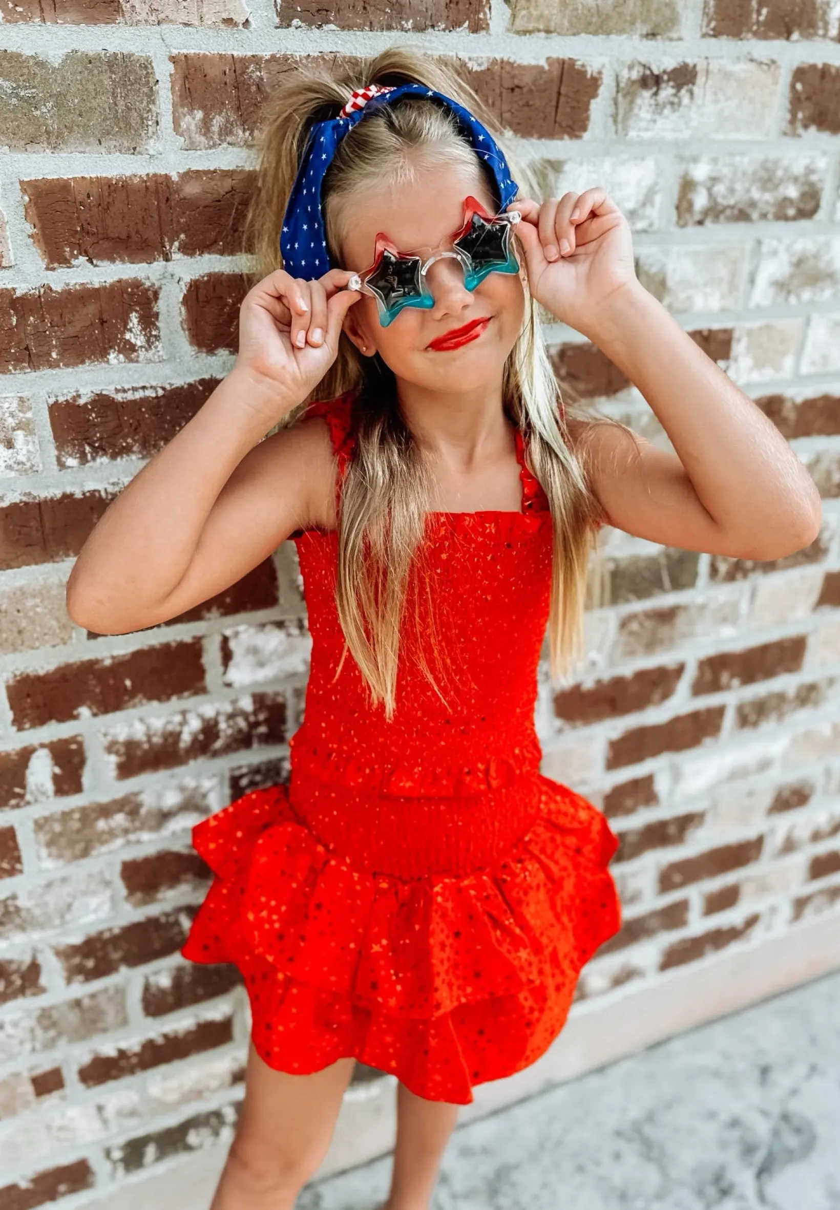 Kids Red Star Smocked Tank