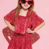 Kids Red/Silver Pleat Flutter Top