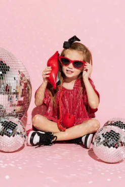 Kids Red/Silver Pleat Flutter Top